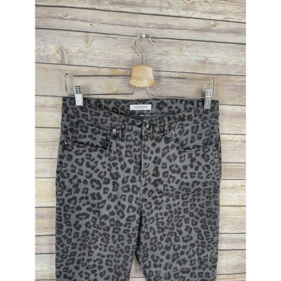GOOD AMERICAN Size 10 Good Legs Gray Leopard Print High Rise Skinny Jeans Read - Picture 2 of 11